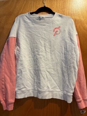 Peloton White Crewneck with Pink Sleeves